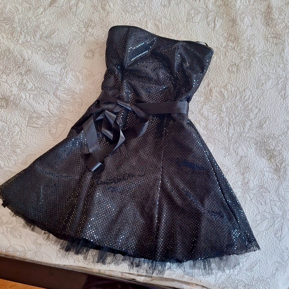 Black Sequin Strapless Dress